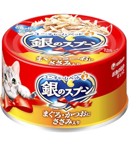 Amazon.co.jp: 銀のスプーン缶 お魚とささみミックスかつお節入り 70g
